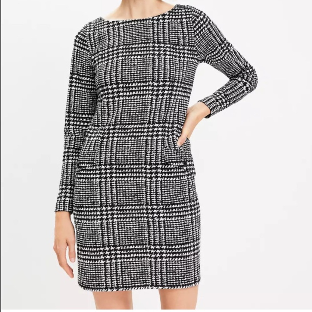 LOFT Black and White Checkered Dress